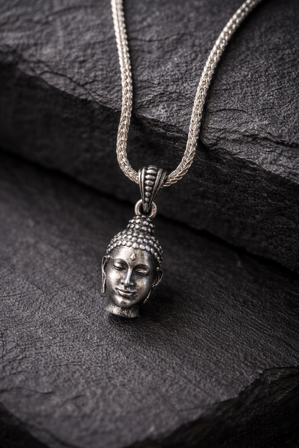 925 Sterling Silver Buddha Head Pendant Necklace