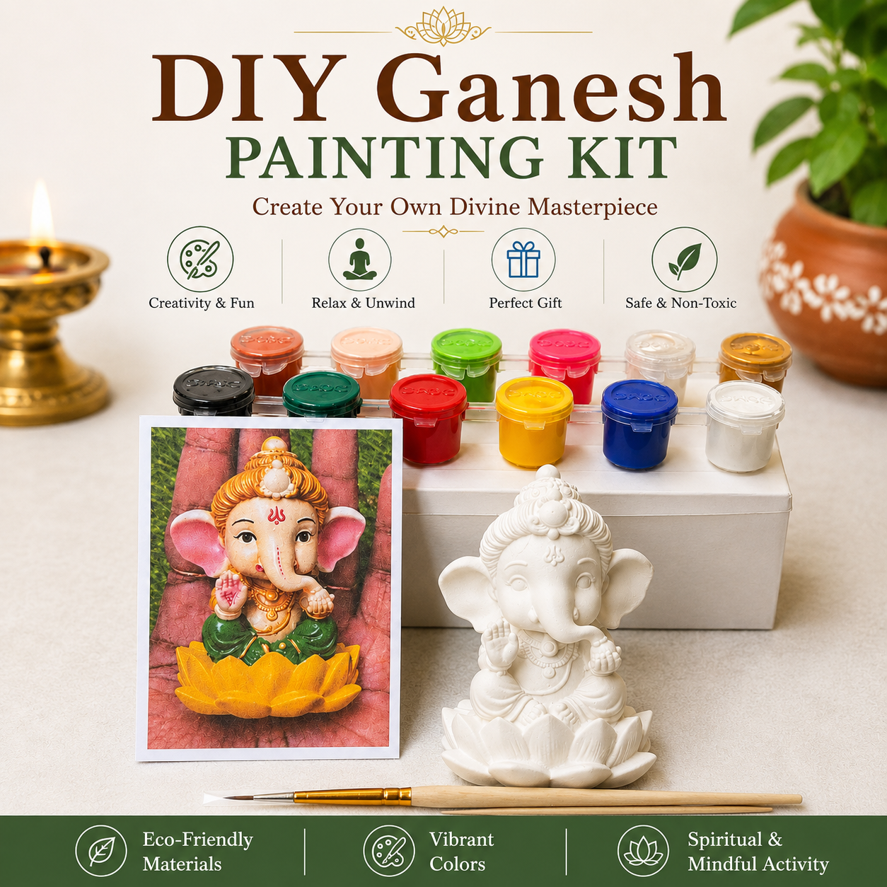 Ganesh Idol Painting Kit – DIY Acrylic Paint Set with Idol, Paints & Brush