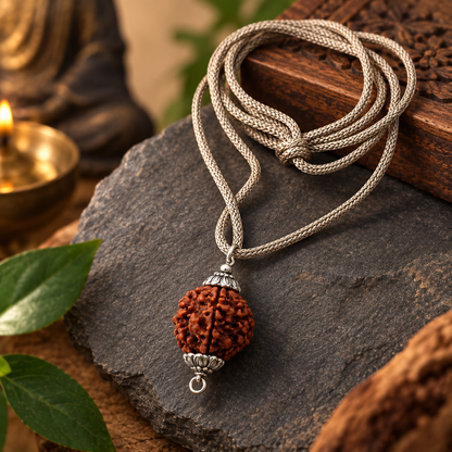 5 Mukhi Rudraksha Pendant Necklace (Adjustable Cord)