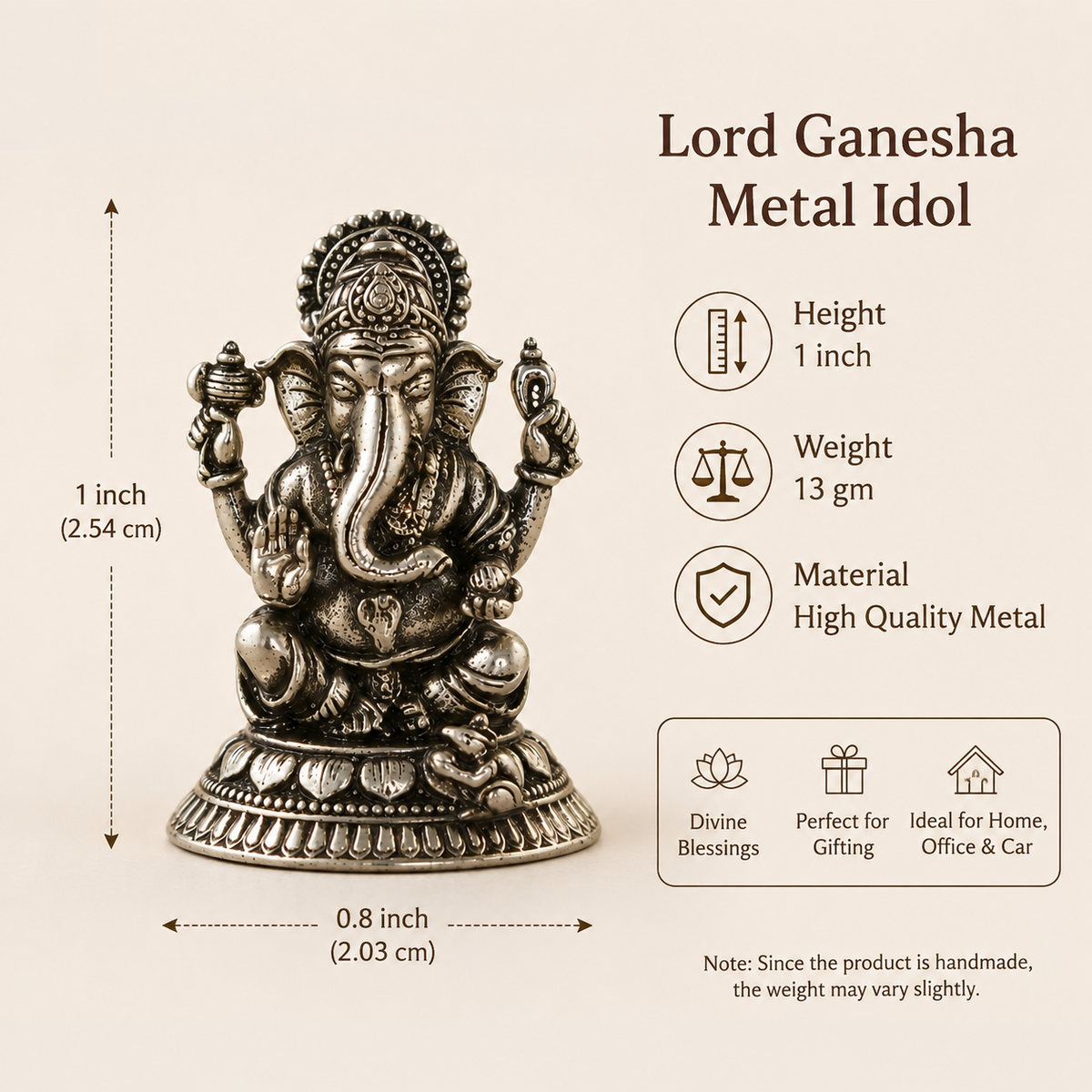 Brass Ganesha Idol – 1 Inch Mini Lord Ganesha Statue