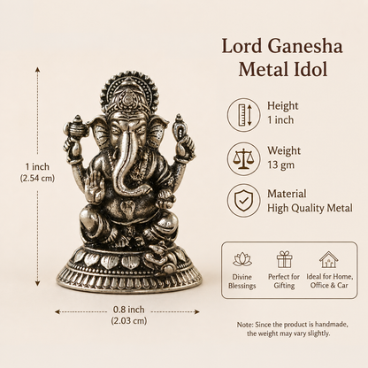 Brass Ganesha Idol – 1 Inch Mini Lord Ganesha Statue