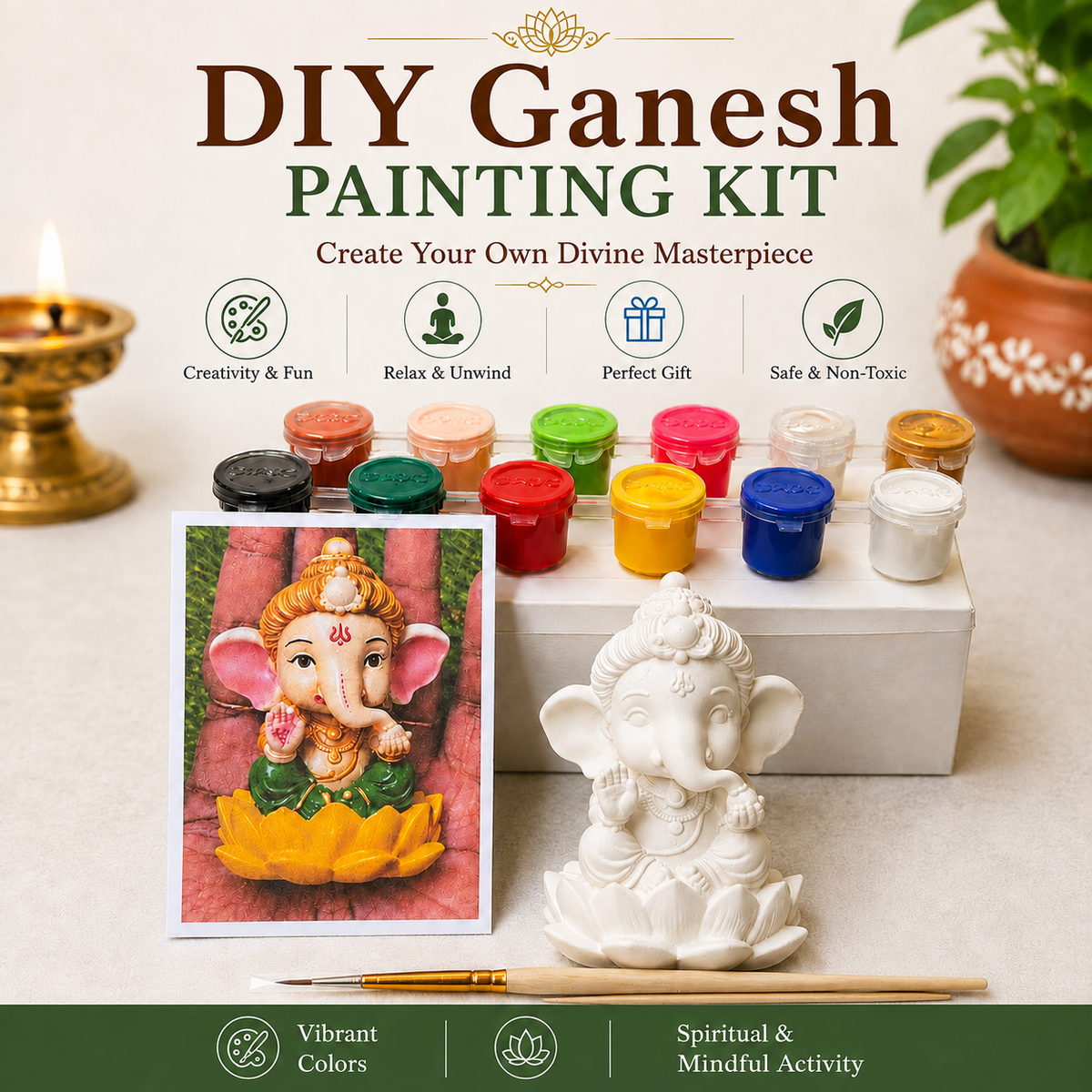 Ganesh Idol Painting Kit – DIY Acrylic Paint Set with Idol, Paints & Brush