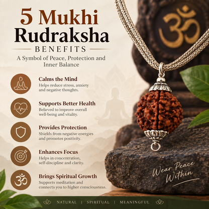 5 Mukhi Rudraksha Pendant Necklace (Adjustable Cord)